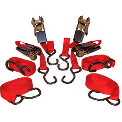 K-Tool 73870 900 Lb. Cap. Cargo Control Ratchet Tie Down Strap 15' x 1" PVC Coated Hooks - 4 Pack