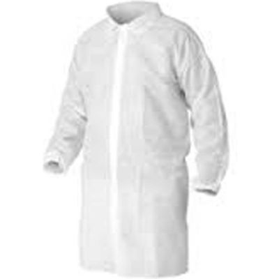 Polypropylène Lab manteau, pas de poches, poignets élastiques, Front Snap, collier unique, blanc, MD 30/caisse