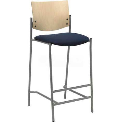 KFI Barstool - Fabric - Navy with Natural Wood Back