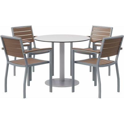 KFI 5-Piece Outdoor Dining Set, 36 « L x 29 « H Table, Gris w / Silver Frame