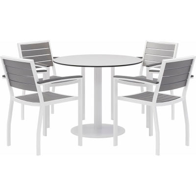 KFI 5-Piece Outdoor Dining Set, 36 « L x 29 « H Table, Blanc w / Cadre blanc