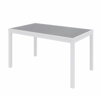 KFI 55" x 35" Table extérieure Rectangle - Haut gris de polymère - Cadre en aluminium blanc - Série Ivy