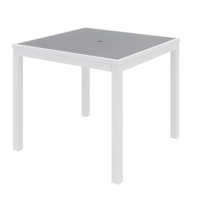 KFI 35" Table extérieure carrée - Haut gris de polymère - Cadre en aluminium blanc - Série Ivy