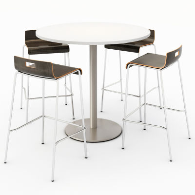 KFI 42 » Table à manger ronde et 4 Barstool Set, Designer White Table With Espresso Stools