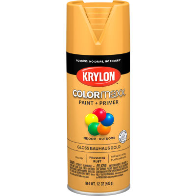 Krylon® Colormaxx™ Paint & Primer, 12 oz, Gloss Bauhaus Gold - Qté par paquet : 6