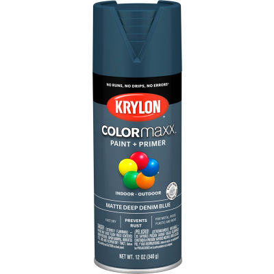 Peinture et apprêt Krylon® Colormaxx™, 12 oz, bleu denim foncé mat - Qté par paquet : 6