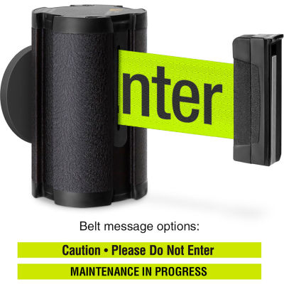 Lavi Industries Magnetic Retractable Belt Barrier, Black Wrinkle Case W/10' Neon Ylw "Caution" Belt