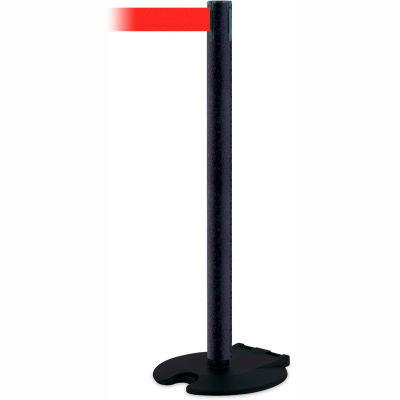 Rollabarrier® Retractable Belt Barrier, 38" Black Wrinkle Post, 13' Red Belt