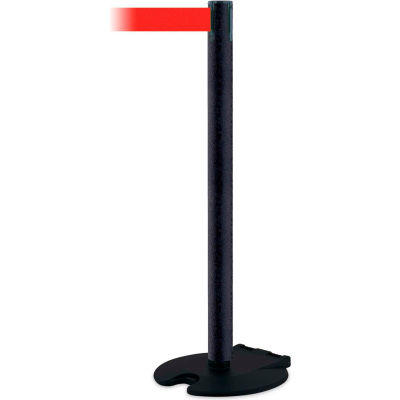 Rollabarrier® Retractable Belt Barrier, 38" Black Post, 7-1/2' Red Belt