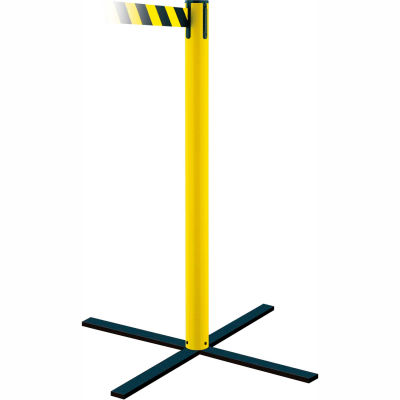 Tensabarrier® Stowaway Retractable Belt Barrier, 38" Yellow Post, 13' Black/Yellow Belt