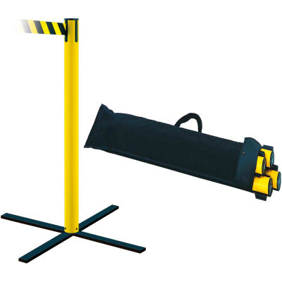 Tensabarrier® Stowaway Retractable Belt Barrier, 38" Yellow Post, 7.5' Black/Yellow Belt, 4/PK