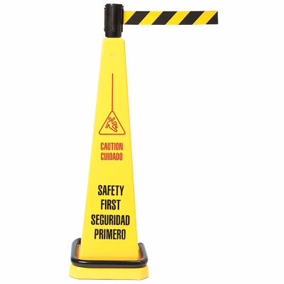 Tensabarrier Safety Crowd Control, Queue Barrier Plastic Cone, Yllw W/ 13' Blk/Yllw Retractable Belt
