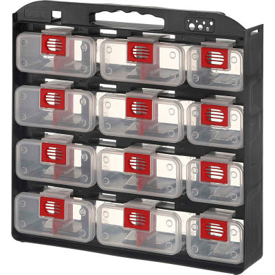 ShopSol 1010499 Bin Compartment Case - 1 Sided, 12 Locking Bins, 15-1/2"L x 16"W x 2-3/4"H - Noir