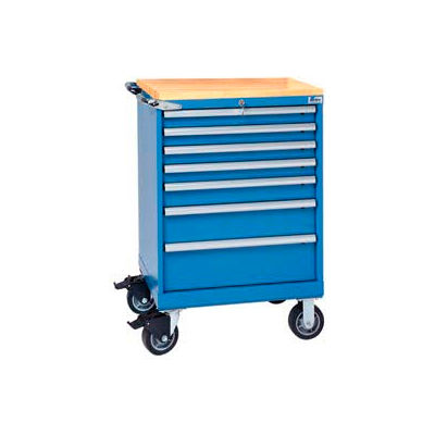Lista® 7 tiroir 24" W faible profondeur Mobile armoire w/Butcher Block Top-Bright Blue, clé identique