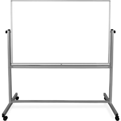 Tableau blanc réversible industriel ™ mobile mondial avec cadre argenté, 96 « x 48 »