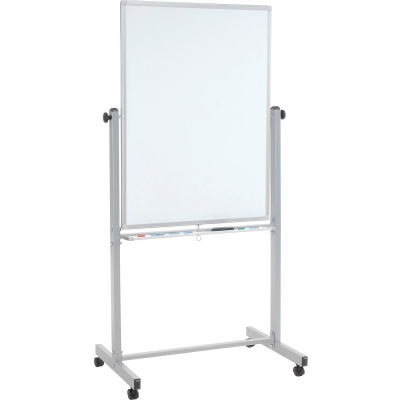 Global Industral™ Mobile Reversible Magnetic Whiteboard - 30"W x 40"H - Steel - Silver Frame