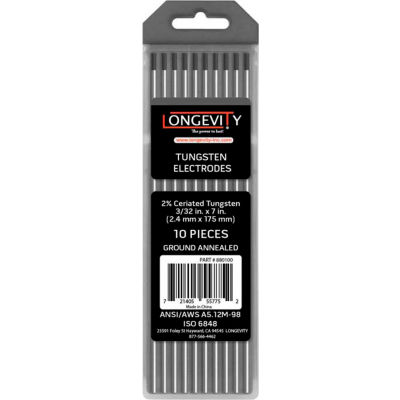 3 32 X 7 TIG Tungsten 2 Ceriated Grey Pkg Of 10 B936181   LOB 721405557752 