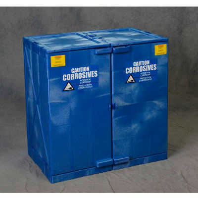 Eagle Armoire corrosive à l’acide de™ 24 gallons, fermeture manuelle, 2 portes, 36 po L x 22 po P x 36 po H, bleu