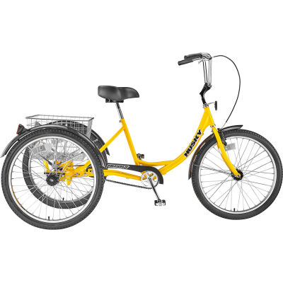 Husky Bicycles Industrial Tricycle, 3 Speed, 26'' Wheels, 600 Lb. Capacity, Includes Basket, Yellow