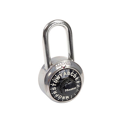 Master Lock® No. 1572LF 3-Letter Combo Padlock 1-1/2" Inside Shackle, Control Chart, Blk Dial - Pkg Qty 6