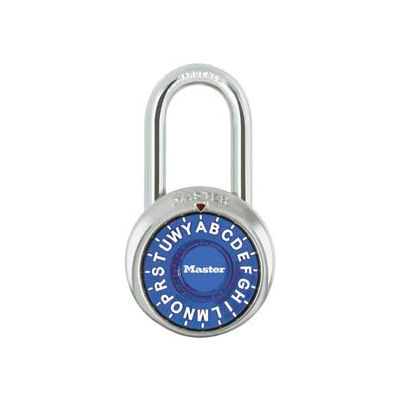 Master Lock® 1572LFBLU 3-Letter-Combo Padlock 1-1/2" Inside Shackle HT, Control Chart,Bl Dial