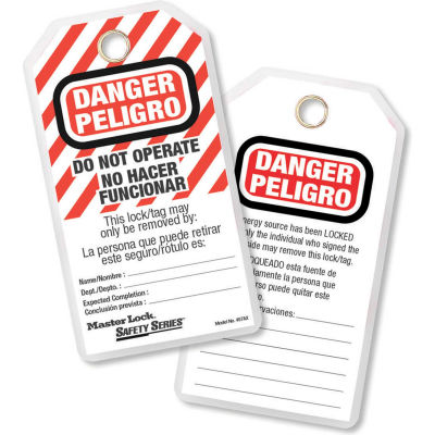 Master Lock® sécurité Danger « - Ne pas utiliser » des étiquettes de verrouillage, espagnol/anglais Pkg Qty 12, 497AX