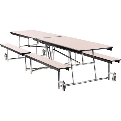 Table de cafétéria mobile NPS® avec bancs fixes, 145 « L x 56"W, cadre supérieur / chrome gris