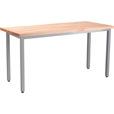 Table robuste NPS®, hauteur standard, dessus en bloc de boucher, 72 po L x 30 po l x 30 po h, cadre érable/gris
