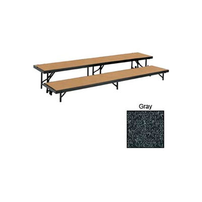 2 Level Tapered Riser with Carpet - 60"L x 18"W - 8"H & 16"H - Grey