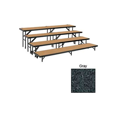 4 Level Tapered Riser with Carpet - 60"L x 18"W - 8"H, 16"H, 24"H & 32"H - Grey