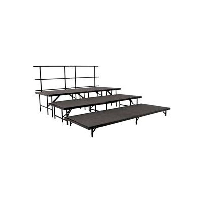 Stage Set with Carpet - 96"L x 48"W - 8"H, 16"H, 24"H & Two Guard Rails - Grey