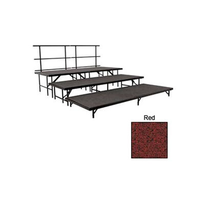 Stage Set with Carpet - 96"L x 48"W - 8"H, 16"H, 24"H & Two Guard Rails - Red