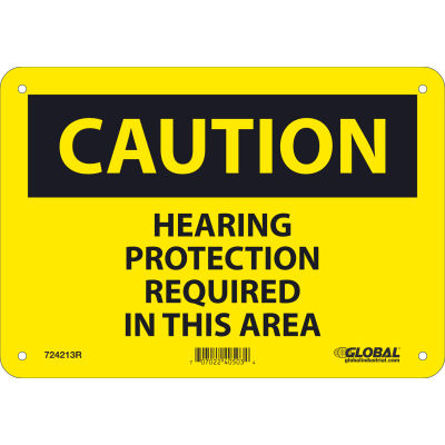 Global Industrial™ Caution Hearing Protection Required, 7x10, Rigid Plastic