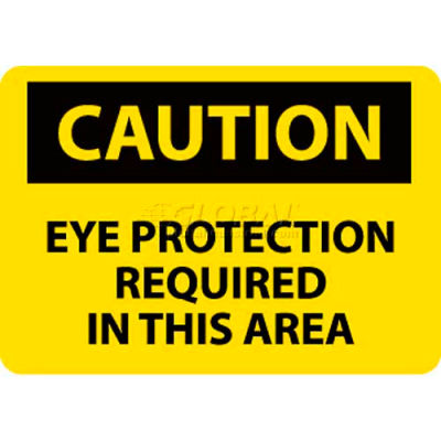 NMC C26PB OSHA Sign, Caution Eye Protection Required In This Area, 10" X 14", Yellow/Black