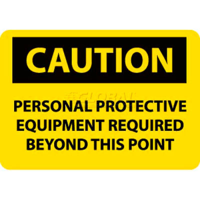 Panneauu OSHA, Caution Personal Protective Equipment Required Beyond This Point, 10 po X 14 po, jaune/noir