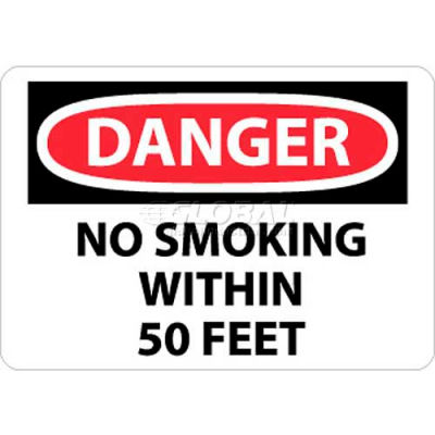 NMC D124PB OSHA signe, Danger non fumeur au sein de 50 pieds, 10 "X 14", blanc/rouge/noir