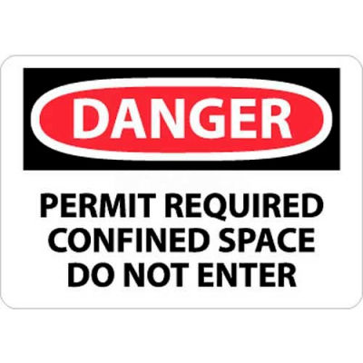 NMC D360AB OSHA signe, Danger permis requis espace confiné n’entrez pas, 10 "X 14", blanc/rouge/noir