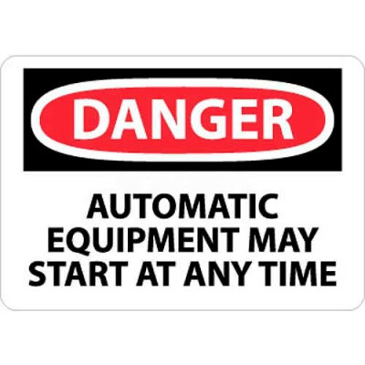 NMC D401P signe de OSHA, Danger matériel automatique peut démarrer à tout moment, 7 "X 10", blanc/rouge/noir