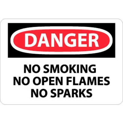 NMC D458RB OSHA signe, Danger non ne fumeur aucune ouverture Flames pas d’étincelles, 10 "X 14", blanc/rouge/noir
