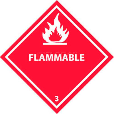 NMC DL158R DOT Placard, Flammable 3, 10-3/4" X 10-3/4", White/Red