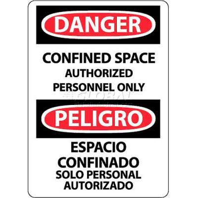 Signe de l’OSHA, Danger limité l’espace Personnel agréé seulement, bilingue, 14 "X 10", blanc/rouge/noir