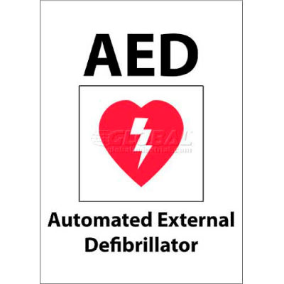 NMC M609RB Sign, AED défibrillateur externe, 14 "X 10", blanc/rouge/noir