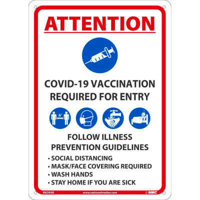 Vaccination COVID-19 NMC requise pour le panneau d’entrée, aluminium, 14 x 10