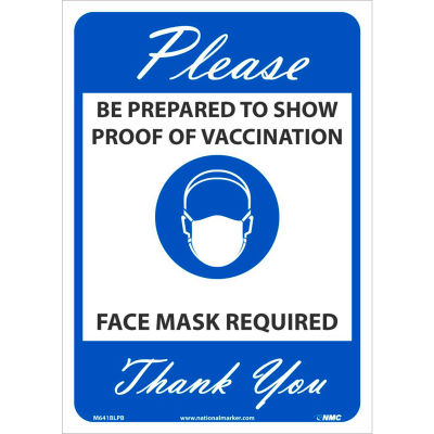 NMC Veuillez montrer un signe de preuve de vaccination, vinyle, 14 x 10, bleu
