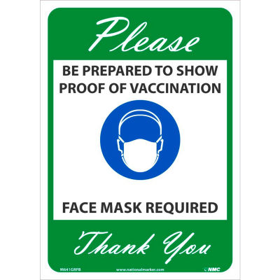NMC Veuillez montrer un signe de preuve de vaccination, vinyle, 14 x 10, vert