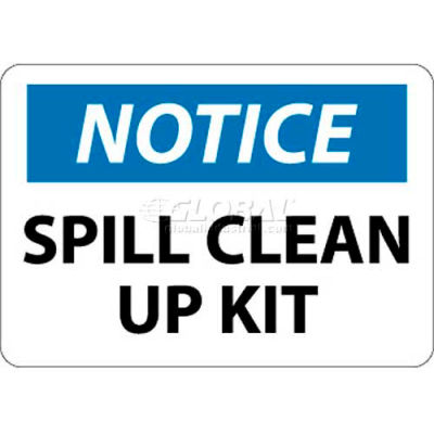 NMC N345PB OSHA Sign, Notice Spill Clean Up Kit, 10" X 14", White/Blue/Black