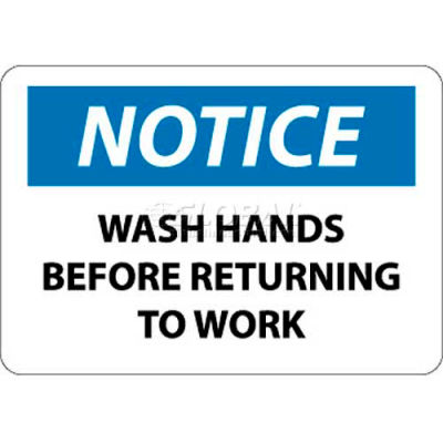 Avis de NMC N43P signe de OSHA, lavez-vous les mains avant de retourner au travail, 7 "X 10", blanc/bleu/noir