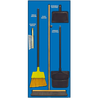National Marker Janitorial Shadow Board Combo Kit, Blue on Black, Industrial Grade Aluminum- SBK101AL