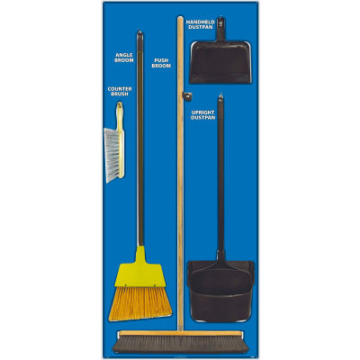 National Marker Janitorial Shadow Board Combo Kit, Blue on White, Industrial Grade Aluminum- SBK102AL