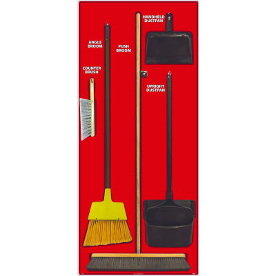 National Marker Janitorial Shadow Board Combo Kit, Rouge sur Noir, Pro Series Acrylique - SBK105FG (en)